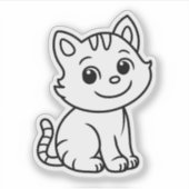 Cute Black and White Sitting Cat Custom die cut Sticker (Voorkant)
