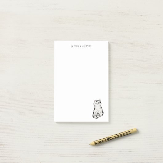 Cute black and white whimsical Cat Notepad Post-it® Notes (Op bureau)