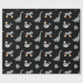 Cute Black Animal Dino Leaf Kinder Cadeaupapier (Vlak)
