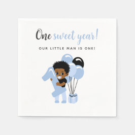 Cute Black Baby Boy Blue Balloon First Birthday Servet