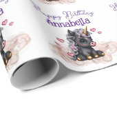 Cute Black Baby Unicorn en Hearts Cadeaupapier (Rol Hoek)