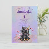 Cute Black Baby Unicorn en Hearts Kaart (Staand voorkant)