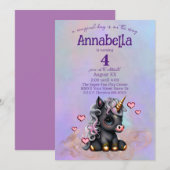 Cute Black Baby Unicorn en Hearts Kaart (Voorkant / Achterkant)