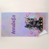 Cute Black Baby Unicorn en Hearts Strandlaken (Voorkant)