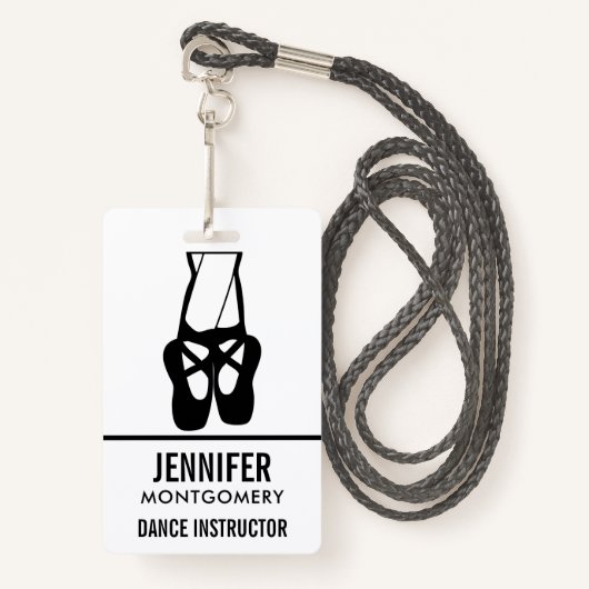 Cute Black Ballet Slippers En Pointe Badge (Voorkant met draagriem)