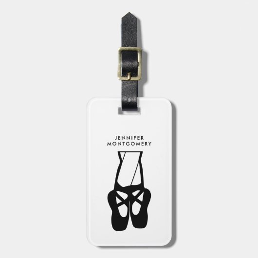 Cute Black Ballet Slippers En Pointe Bagagelabel (Voorkant verticaal)