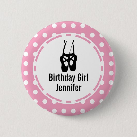 Cute Black Ballet Slippers En Pointe Birthday Girl Ronde Button 5,7 Cm (Voorkant)