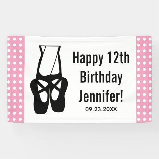 Cute Black Ballet Slippers En Pointe Birthday Spandoek (Horizontaal)