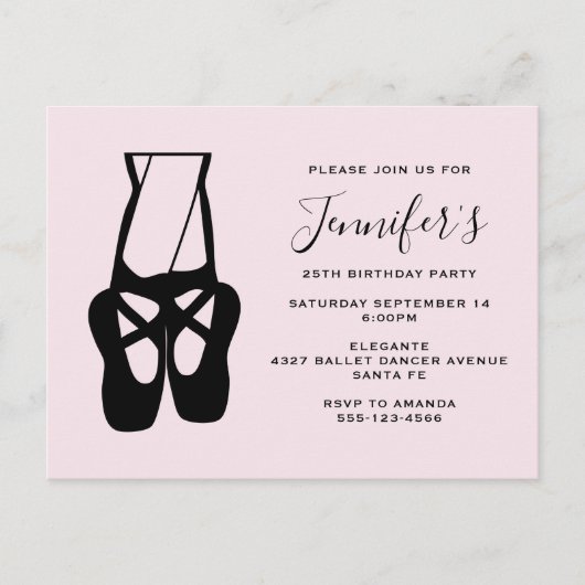 Cute Black Ballet Slippers En Pointe Birthday Uitnodiging Briefkaart (Voorkant)