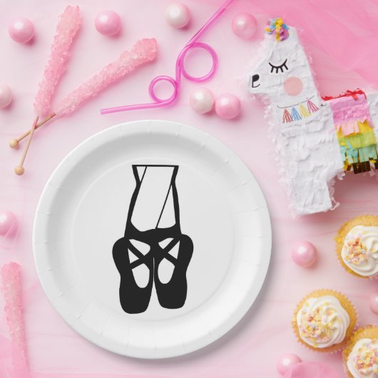 Cute Black Ballet Slippers En Pointe Papieren Bordje (Feest)