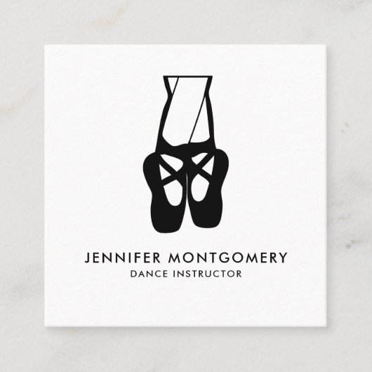 Cute Black Ballet Slippers En Pointe Vierkante Visitekaartje (Voorkant)