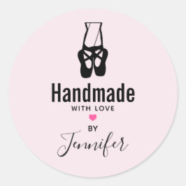 Cute Black Ballet Slippers Handgemaakt met Love Ronde Sticker