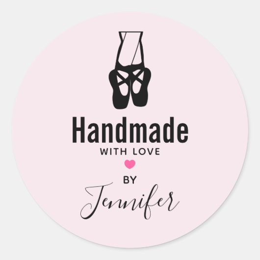 Cute Black Ballet Slippers Handgemaakt met Love Ronde Sticker (Voorkant)