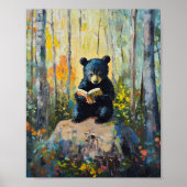 Cute Black Bear Reading a Book Poster (Voorkant)