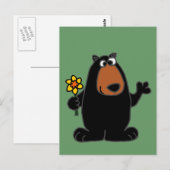Cute Black Beer met Daffodil Cartoon Briefkaart (Voorkant / Achterkant)