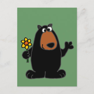Cute Black Beer met Daffodil Cartoon Briefkaart