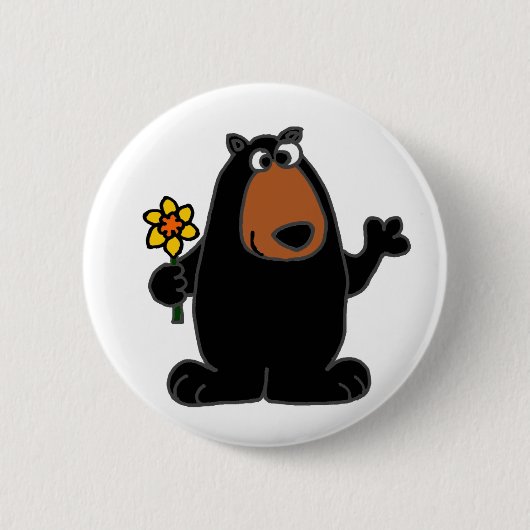 Cute Black Beer met Daffodil Cartoon Ronde Button 5,7 Cm (Voorkant)