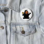 Cute Black Beer met Daffodil Cartoon Ronde Button 5,7 Cm (In situ)