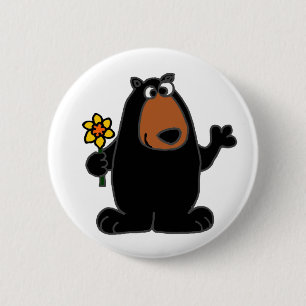 Cute Black Beer met Daffodil Cartoon Ronde Button 5,7 Cm