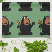 Cute Black Beer met Daffodil Cartoon Theedoek (Gevouwen)