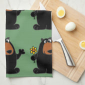 Cute Black Beer met Daffodil Cartoon Theedoek (Quarter Fold)
