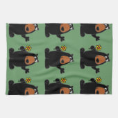 Cute Black Beer met Daffodil Cartoon Theedoek (Horizontaal)