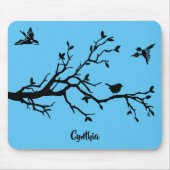 Cute Black Birds & Tree Branch, op maat gemaakt Muismat (Voorkant)