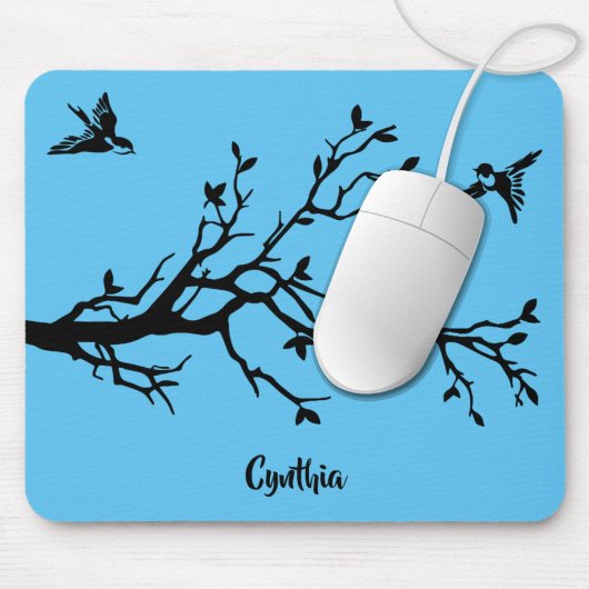 Cute Black Birds & Tree Branch, op maat gemaakt Muismat