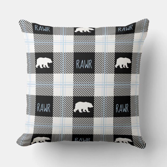 Cute Black Blue/White Beer en Rawr Flannel Kussen (Voorkant)