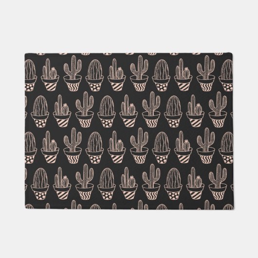 Cute Black Blush Pink Potted Cactus Pattern Deurmat (Voorkant)