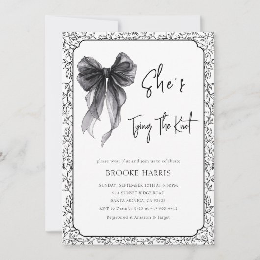 Cute Black Bow She's Tying The Knot Bridal Shower Kaart (Voorkant)