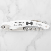 Cute Black Bow Stropdas & Name Best Man Wedding Kurkentrekker (Voorkant)