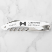Cute Black Bow Stropdas & Name Groomsman Weddensch Kurkentrekker (Achterkant)