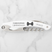 Cute Black Bow Stropdas & Name Groomsman Weddensch Kurkentrekker (Voorkant)