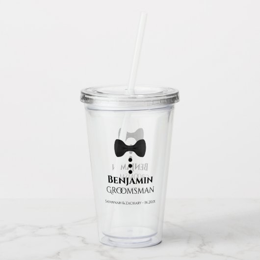 Cute Black Bow Tie & Buttons Groomsman Wedding Acryl Drinkbeker (Achterkant)