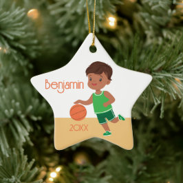 Cute Black Boy Basketball Persoonlijke Kerstmis C Keramisch Ornament