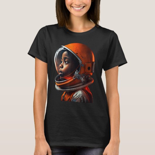 Cute Black Boy Wearing Spacesuit T-shirt (Voorkant)