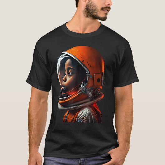 Cute Black Boy Wearing Spacesuit T-shirt (Voorkant)