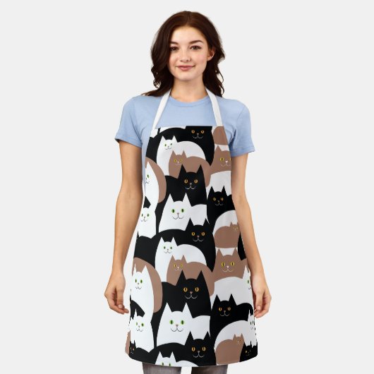 Cute Black Brown en White Cats Pattern Schort (Gedragen)