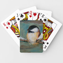 Cute Black Capped Chickadee Bird Winter Painting Pokerkaarten