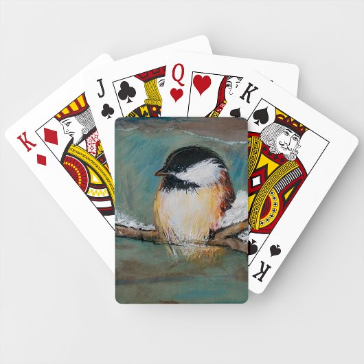 Cute Black Capped Chickadee Bird Winter Painting Pokerkaarten