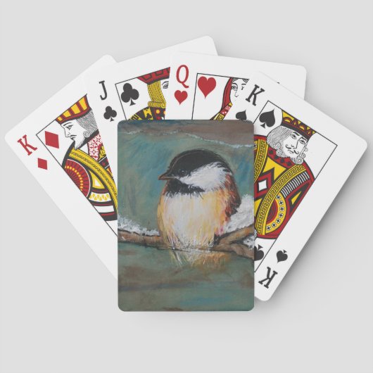 Cute Black Capped Chickadee Bird Winter Painting Pokerkaarten (Achterkant)