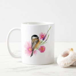 Cute Black Capped Chickadee Flowers Waterverf Koffiemok