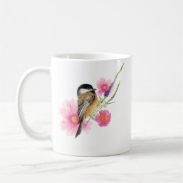 Cute Black Capped Chickadee Flowers Waterverf Koffiemok