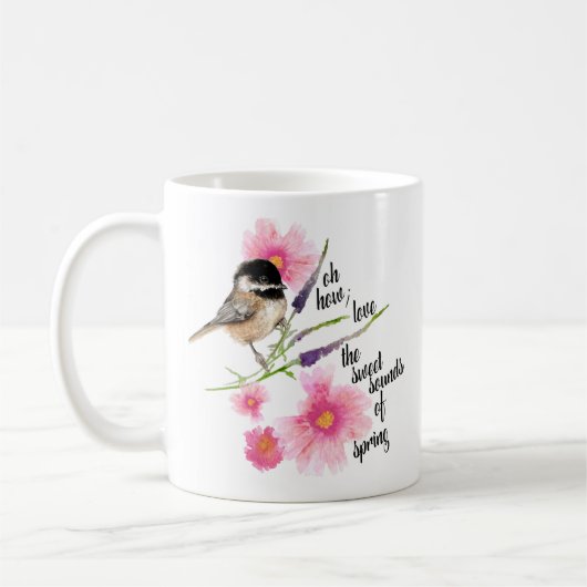 Cute Black Capped Chickadee Waterverf met Gezegde Koffiemok (Links)
