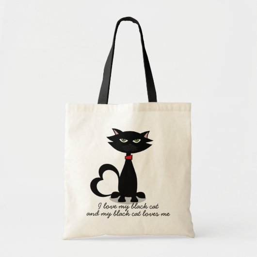 Cute Black Cartoon Cat Mam Name Canvas tas (Voorkant)