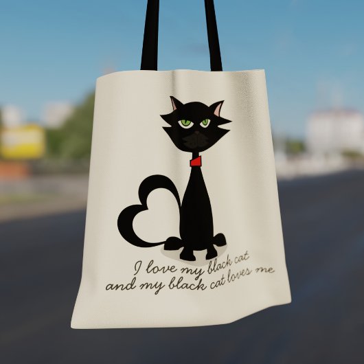 Cute Black Cartoon Cat Mam Name Canvas tas