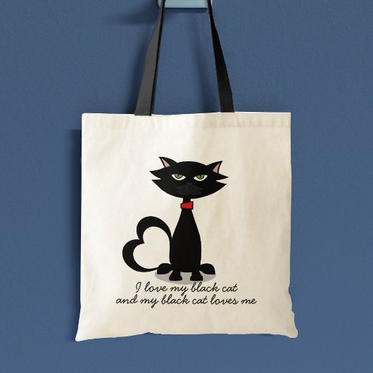 Cute Black Cartoon Cat Mam Name Canvas tas