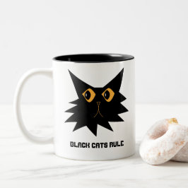 Cute Black Cartoon Cat met tekst. Tweekleurige Koffiemok
