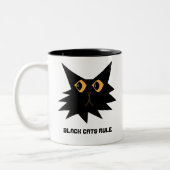 Cute Black Cartoon Cat met tekst. Tweekleurige Koffiemok (Links)